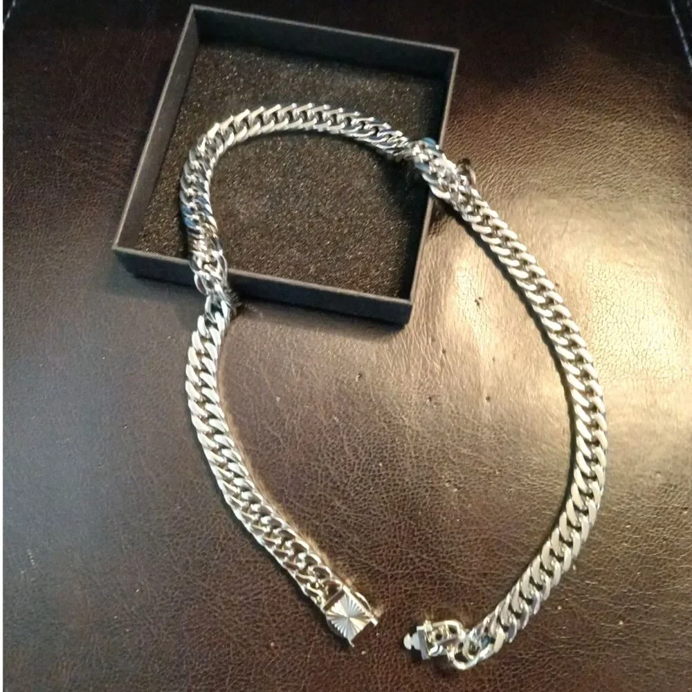 925 Sterling Silver Plated Stainless Steel 9mm Cuban Link Unique Closure